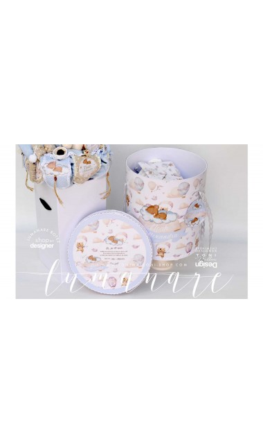 Lumanare de botez cu ursulet de plus,baloane de aer cald si norisori Air Blue Balloon Teddy Bear 11